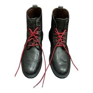 Allen Edmonds Black Brogue Boots with Red Laces
